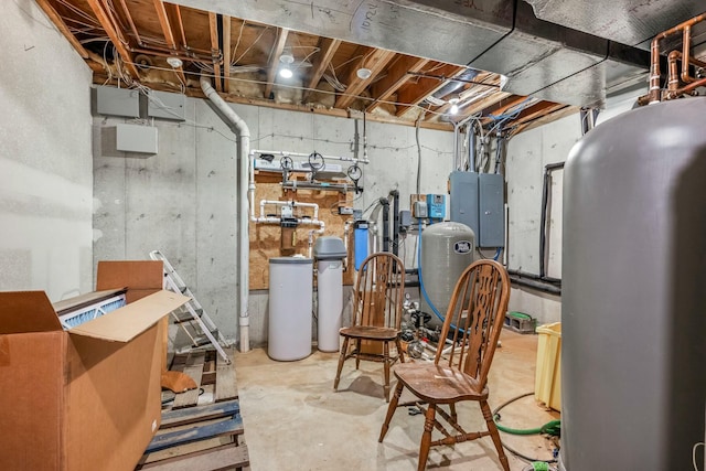 1915 S Farm Rd Unit 219, Springfield, MO 65809 - unfinished below grade area featuring electric panel, a water pressure tank, and a water softener system