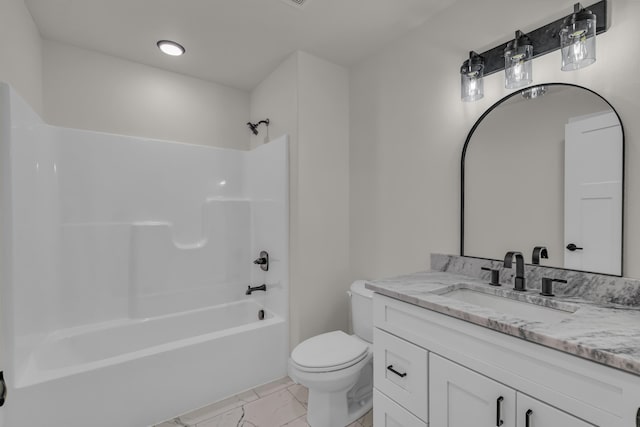 3002 Ginger Dr, West Plains, MO 65775 - full bath featuring vanity, toilet, marble finish flooring, and shower / washtub combination