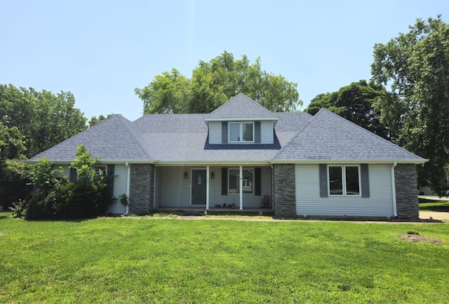 108 Prince St, Buffalo, MO 65622 - view of front facade with a front yard, a porch, a shingled roof, and stone siding