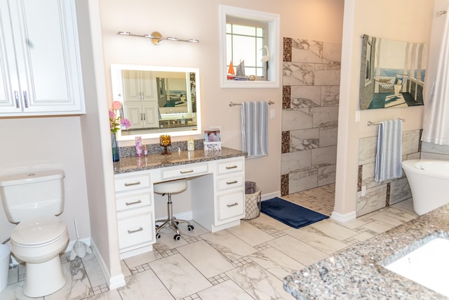 1762 Hickory Ridge Cir, Nixa, MO 65714 - bathroom featuring vanity, a walk in shower, toilet, and marble finish flooring