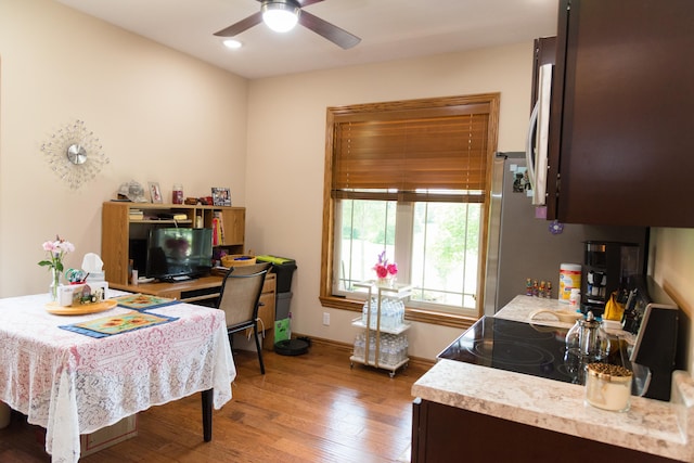 1762 Hickory Ridge Cir, Nixa, MO 65714 - dining area with ceiling fan, wood finished floors, recessed lighting, and baseboards
