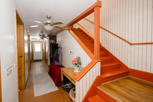 19429 E State Highway 14, Ava, MO 65608 - foyer entrance with stairway, tile patterned floors, and a ceiling fan
