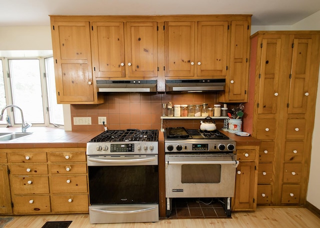 19429 E State Highway 14, Ava, MO 65608 - kitchen with stainless steel range with gas cooktop, under cabinet range hood, and tile countertops