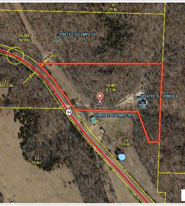 19429 E State Highway 14, Ava, MO 65608 - map of property location featuring property boundaries highlighted