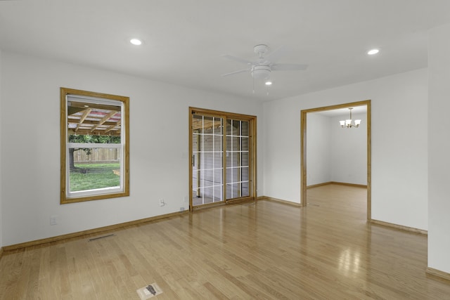 1605 S Meadowview Ave, Springfield, MO 65804 - unfurnished room featuring light wood-style floors, baseboards, ceiling fan, and recessed lighting