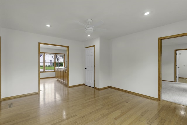 1605 S Meadowview Ave, Springfield, MO 65804 - empty room with ceiling fan, baseboards, light wood finished floors, and recessed lighting