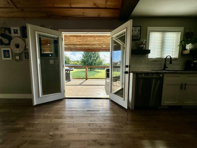 923 Riverview Rd, Marshfield, MO 65706 - doorway with plenty of natural light, a sink, and dark wood-style floors