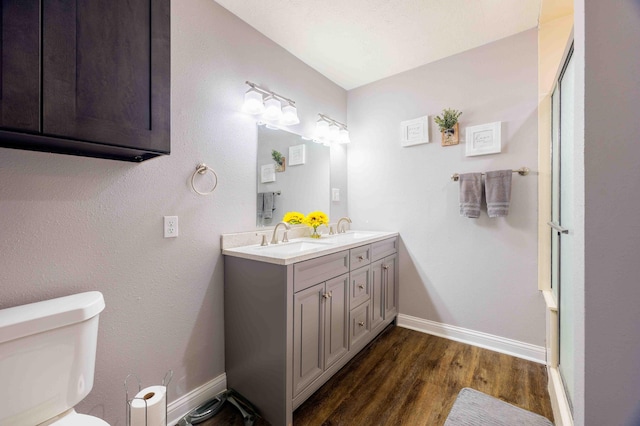 248 Charles Rd, Billings, MO 65610 - full bathroom featuring wood finished floors, double vanity, toilet, and baseboards