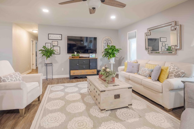 248 Charles Rd, Billings, MO 65610 - living room featuring wood finished floors, a ceiling fan, recessed lighting, and baseboards