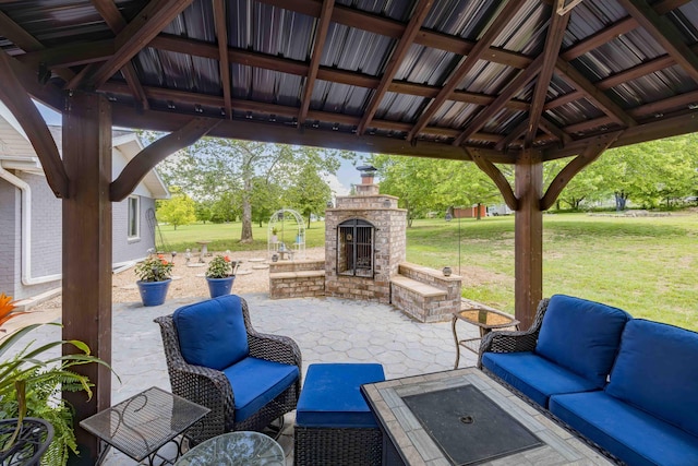 248 Charles Rd, Billings, MO 65610 - view of patio featuring a gazebo and an outdoor living space with a fireplace
