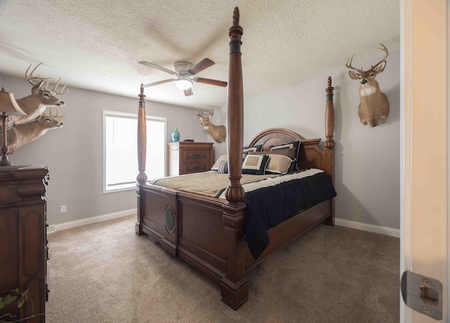 248 Charles Rd, Billings, MO 65610 - bedroom with light carpet, baseboards, a textured ceiling, and ceiling fan
