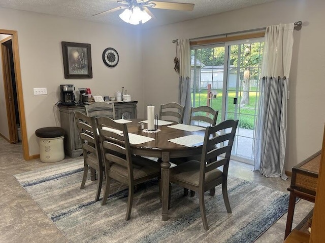 4120 S 119th Rd, Bolivar, MO 65613 - dining room with ceiling fan, a textured ceiling, and baseboards