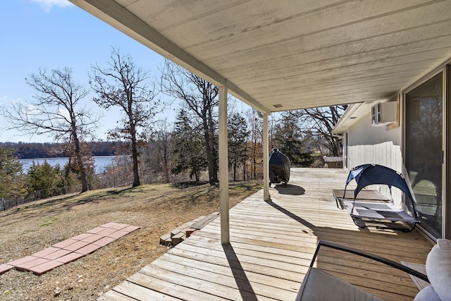 25451 County Road 327, Urbana, MO 65767 - wooden terrace featuring a water view and an AC wall unit
