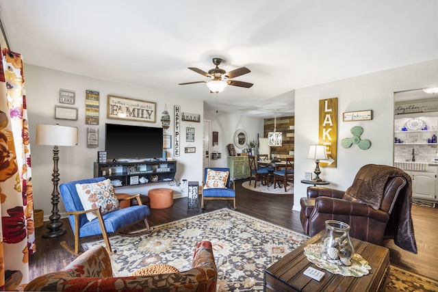 150 Sunken Forest Dr Unit 106, Forsyth, MO 65653 - living area featuring ceiling fan and wood finished floors
