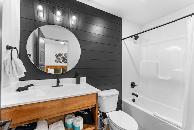400 Poolside Pass, Hollister, MO 65672 - full bathroom with shower / bath combination with curtain, vanity, and wood walls