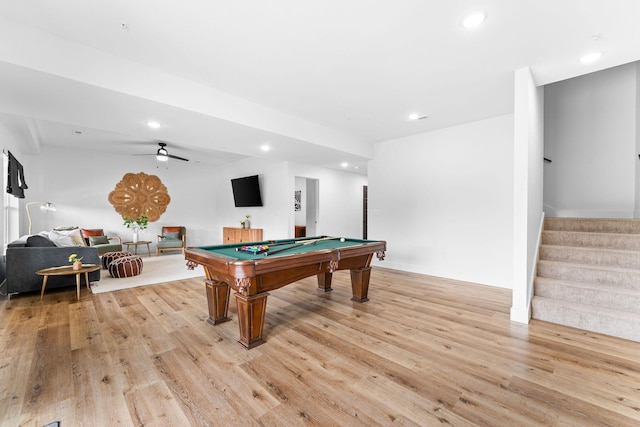 400 Poolside Pass, Hollister, MO 65672 - recreation room featuring light wood-style flooring, recessed lighting, billiards table, and a ceiling fan