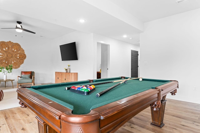 400 Poolside Pass, Hollister, MO 65672 - recreation room with light wood-style floors, billiards, ceiling fan, and recessed lighting