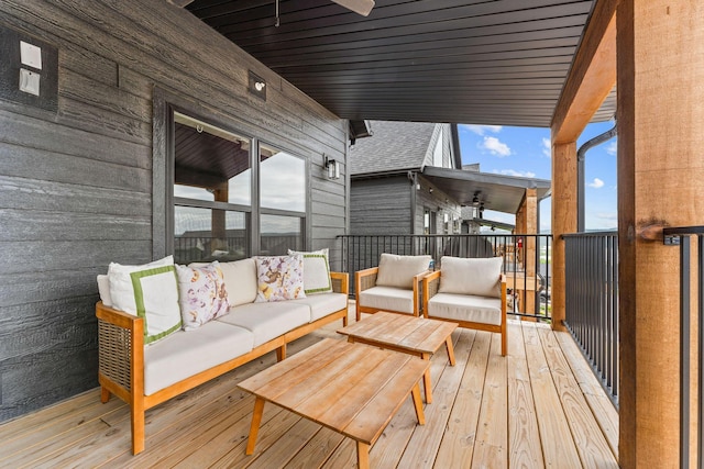 400 Poolside Pass, Hollister, MO 65672 - wooden terrace with outdoor lounge area and a ceiling fan