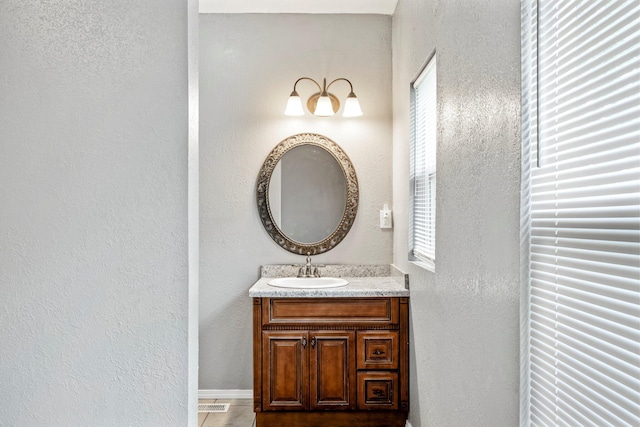 318 W Olive St, Aurora, MO 65605 - bathroom with a textured wall, plenty of natural light, and vanity