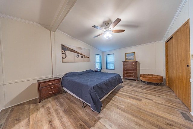 25832 County Road 250, Hermitage, MO 65668 - bedroom with light wood finished floors, ornamental molding, and ceiling fan