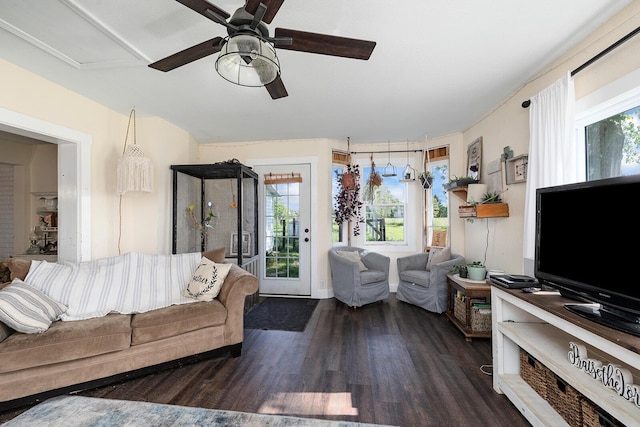 214 Rudolph St, Seymour, MO 65746 - living area with wood finished floors, a ceiling fan, and plenty of natural light