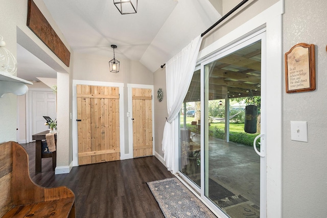 214 Rudolph St, Seymour, MO 65746 - entryway with dark wood finished floors, baseboards, and lofted ceiling