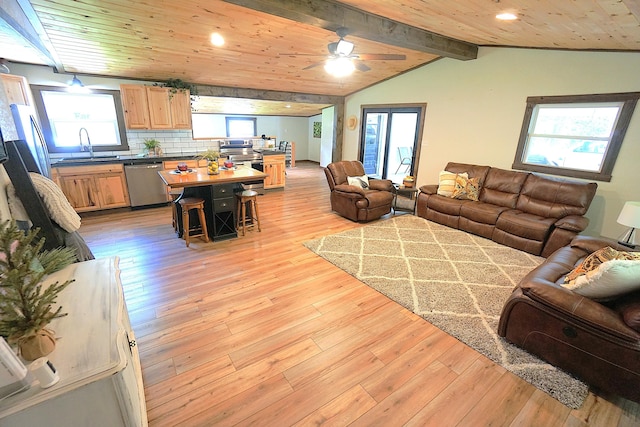 20770 State Highway 76, Cassville, MO 65625 - living room with ceiling fan, light wood-style flooring, recessed lighting, and wood ceiling