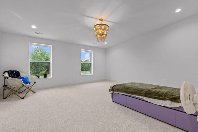 176 Shooting Star Ln, Nixa, MO 65714 - bedroom with multiple windows, recessed lighting, carpet flooring, baseboards, and a chandelier