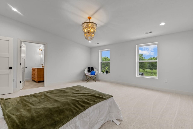 176 Shooting Star Ln, Nixa, MO 65714 - bedroom featuring carpet floors, a chandelier, recessed lighting, and baseboards