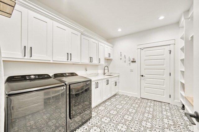 1674 N Marlowe Ave, Springfield, MO 65802 - laundry room featuring washer and dryer, cabinet space, recessed lighting, and baseboards