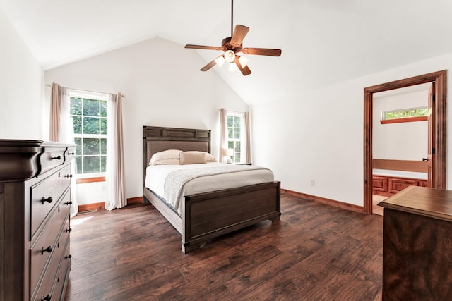 2029 Moon Valley Rd, Ozark, MO 65721 - bedroom with lofted ceiling, dark wood-type flooring, baseboards, and a ceiling fan