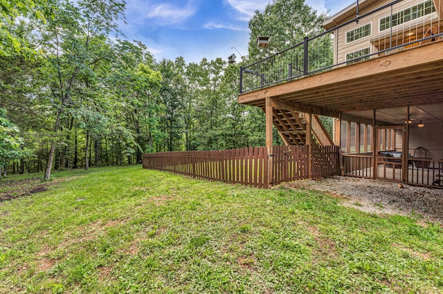 2029 Moon Valley Rd, Ozark, MO 65721 - view of yard with stairs, a deck, and a ceiling fan