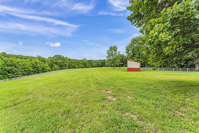 2029 Moon Valley Rd, Ozark, MO 65721 - view of yard featuring a rural view, an outdoor structure, and a forest view