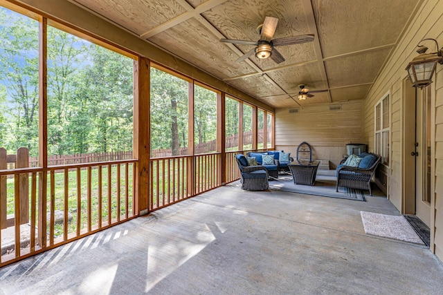 2029 Moon Valley Rd, Ozark, MO 65721 - sunroom featuring outdoor lounge area, ceiling fan, and plenty of natural light