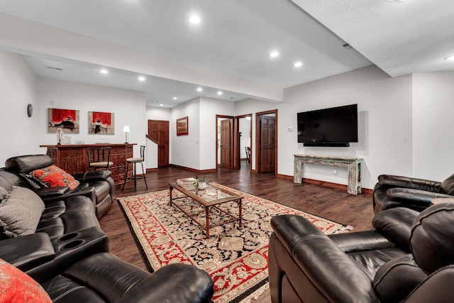 2029 Moon Valley Rd, Ozark, MO 65721 - living area featuring wet bar, wood finished floors, and recessed lighting