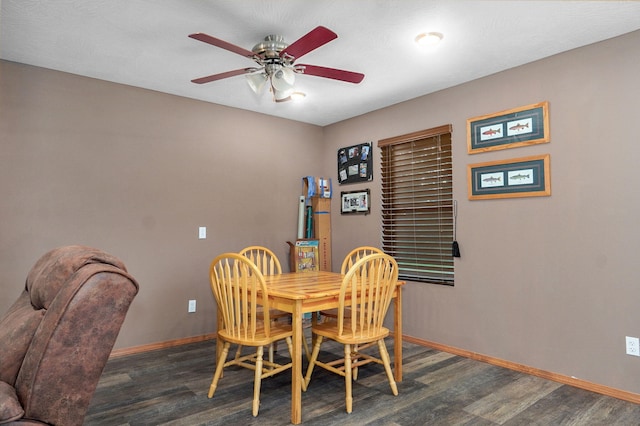 123 Fossil Cove Rd, Cape Fair, MO 65624 - dining area with wood finished floors, a ceiling fan, and baseboards