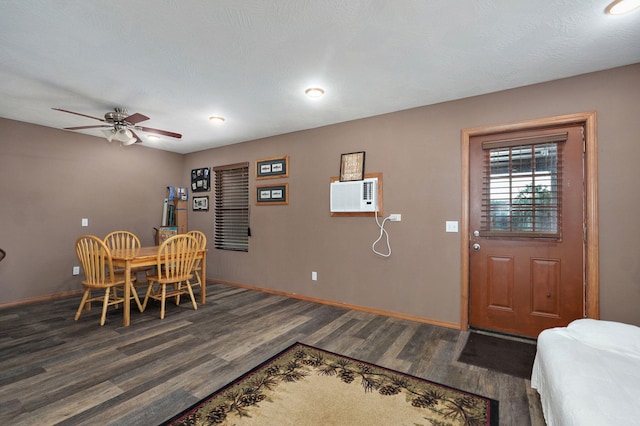123 Fossil Cove Rd, Cape Fair, MO 65624 - dining space with dark wood-style floors, ceiling fan, baseboards, and a wall mounted AC