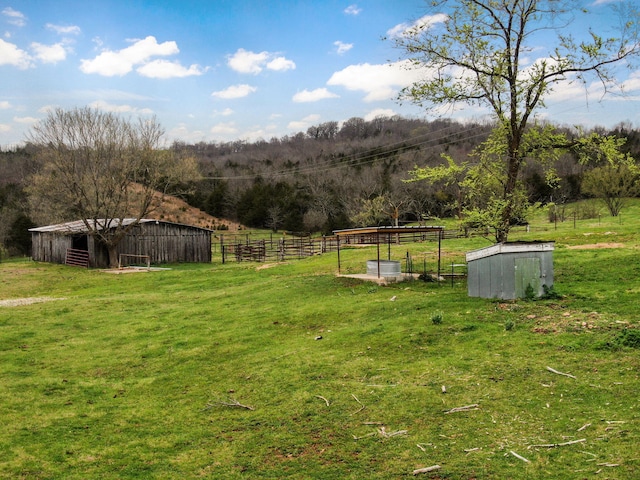 123 Fossil Cove Rd, Cape Fair, MO 65624 - view of yard featuring an outbuilding and a wooded view