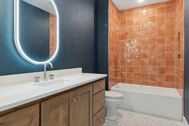 4943 S Aaron Ave, Springfield, MO 65810 - bathroom with vanity, toilet, tile patterned flooring, and shower / tub combination