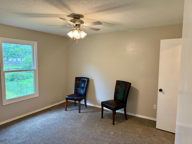 2004 S 16th St, Ozark, MO 65721 - living area with carpet flooring, ceiling fan, a textured ceiling, and baseboards