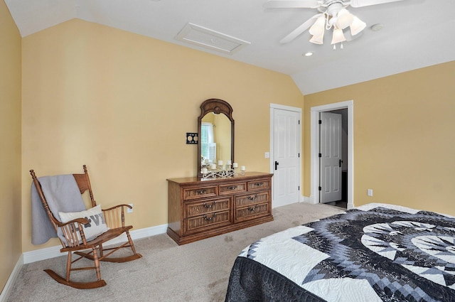 401 E Glendale St, Aurora, MO 65605 - carpeted bedroom with lofted ceiling, attic access, and baseboards