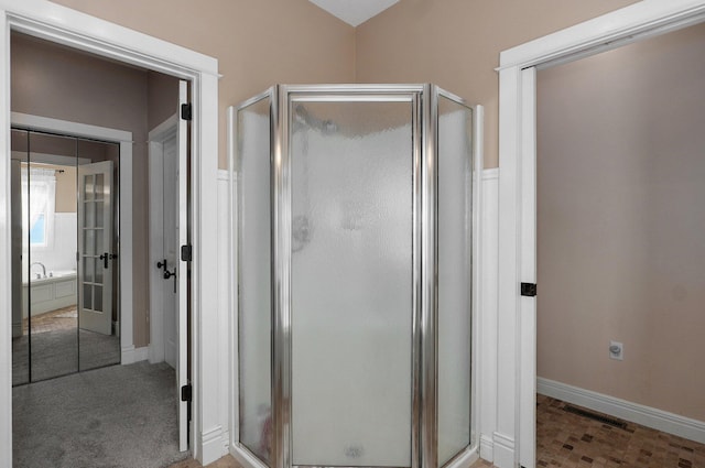 401 E Glendale St, Aurora, MO 65605 - full bathroom featuring a stall shower and a bath
