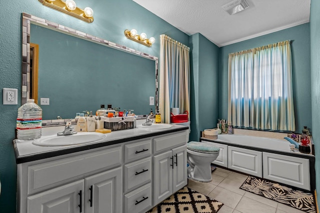 1640 E 541st Rd, Brighton, MO 65617 - bathroom featuring double vanity, tile patterned flooring, a bath, and toilet