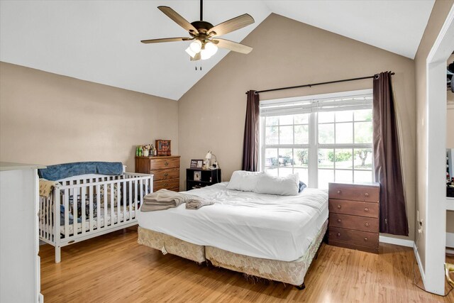 113 Holly Ridge Rd, Willard, MO 65781 - bedroom featuring light wood-style floors, high vaulted ceiling, and ceiling fan