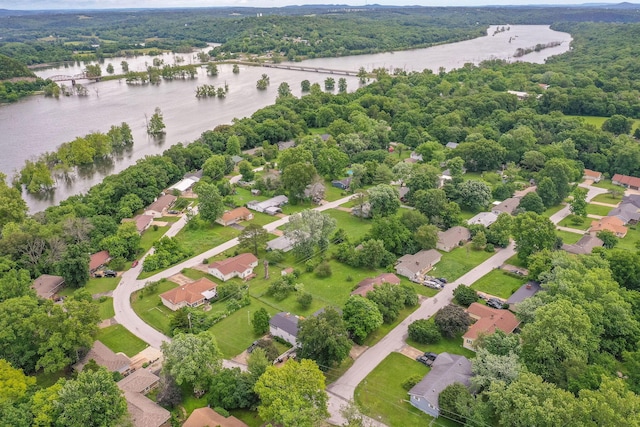 225 Elim St, Forsyth, MO 65653 - aerial perspective of suburban area featuring a nearby body of water and a forest