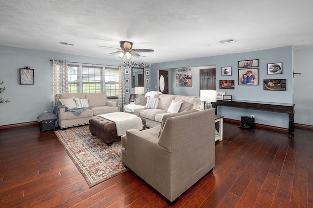2526 State Highway B, Rogersville, MO 65742 - living room featuring baseboards, a ceiling fan, and dark wood-style flooring