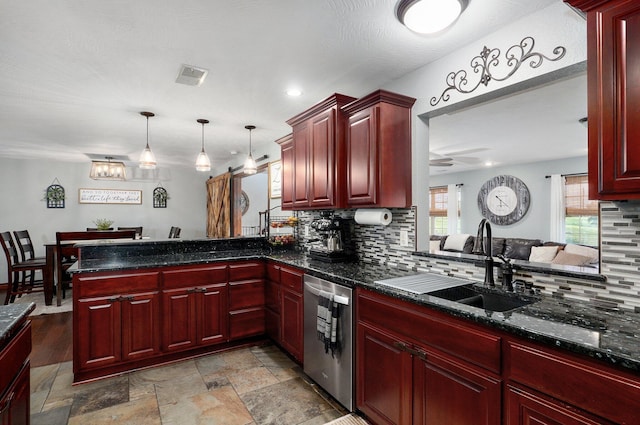 2526 State Highway B, Rogersville, MO 65742 - kitchen with reddish brown cabinets, dishwasher, a sink, and a peninsula
