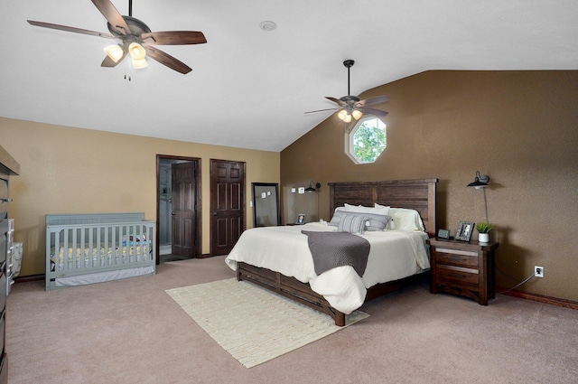 2526 State Highway B, Rogersville, MO 65742 - bedroom featuring vaulted ceiling, light carpet, a ceiling fan, and baseboards