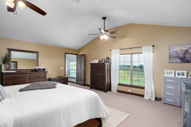2526 State Highway B, Rogersville, MO 65742 - bedroom with light colored carpet, baseboards, ceiling fan, and high vaulted ceiling