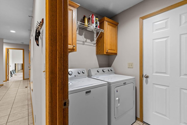 1382 S Kristopher Ave, Republic, MO 65738 - washroom featuring independent washer and dryer, cabinet space, light tile patterned flooring, recessed lighting, and baseboards
